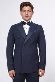 VELVARDE KRUVAZE SİVRİ YAKA DAMATLIK LACİVERT